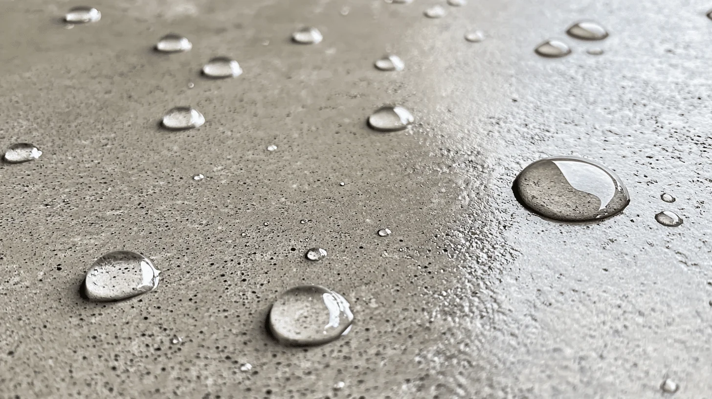 Betonoberfläche mit Wassertropfen, die durch die Imprägnierung abperlen