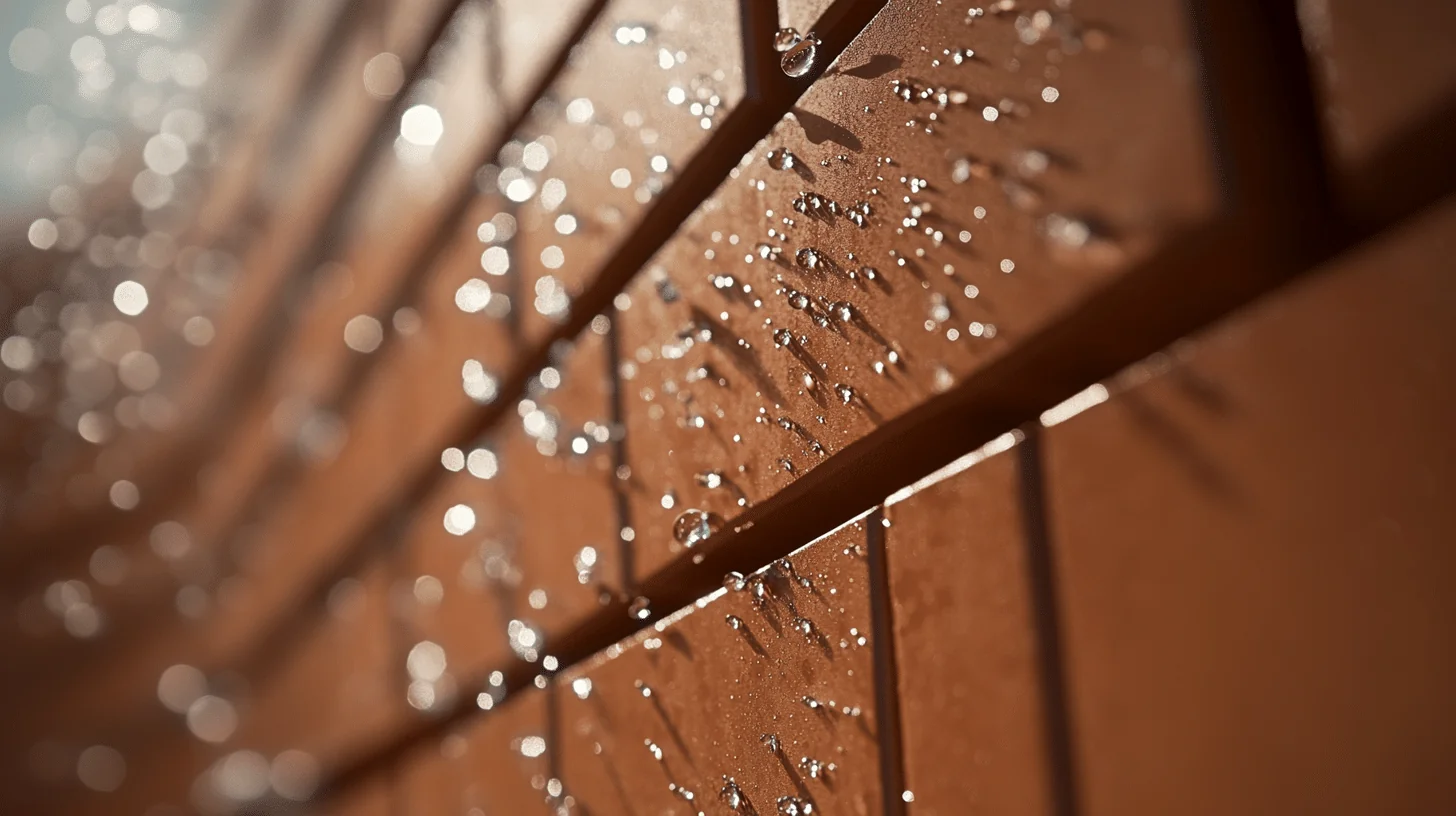 Wassertropfen perlen an einer imprägnierten Klinkerfassade ab
